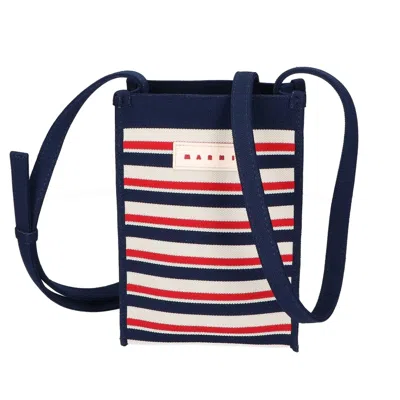 Pre-owned Marni Ivory Navy Red Color Canvas Shoulder Bag () In Ivory, Navy, Red Color