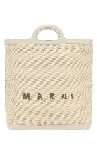 MARNI IVORY RAFFIA AND LEATHER TROPICALIA BUCKET BAG
