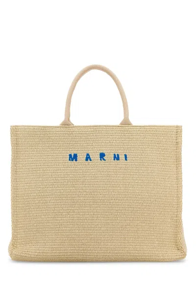 MARNI IVORY RAFFIA SHOPPING BAG