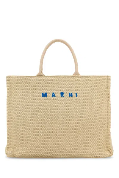 MARNI IVORY RAFFIA SHOPPING BAG