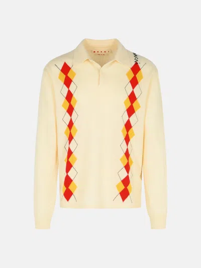 Marni Ivory Virgin Wool Polo Shirt