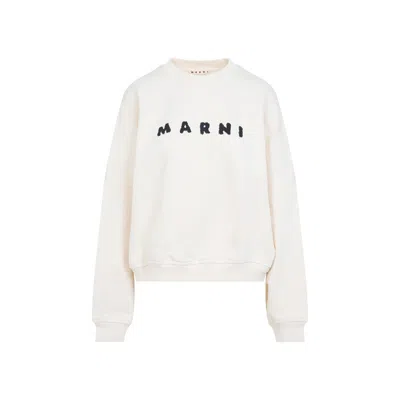 MARNI IVORY WHITE COTTON LOGO SWEATSHIRT