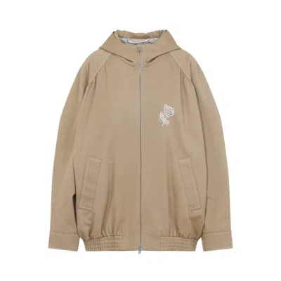Marni Hooded Floral Embroidered Cotton Drill Bomber Jacket In Brown