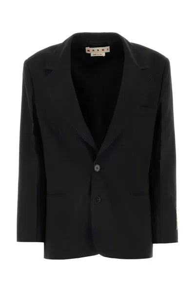 Marni Virgin Wool Blend Blazer In Black