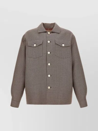 Marni Jacket Checkered Chest Pockets In Brown
