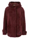 Marni Genuine Shearling Hooded Jacket In Burgundy
