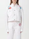 Marni "cropped Denim Jacket With Flower Patches And Embroidery" In White