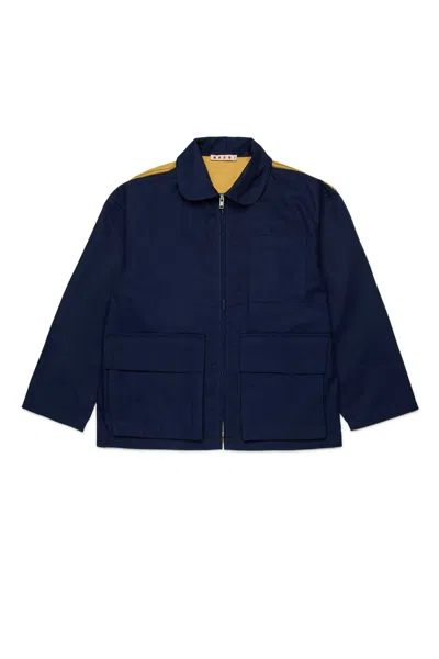 Marni Jacket With Printed Logo In Blue