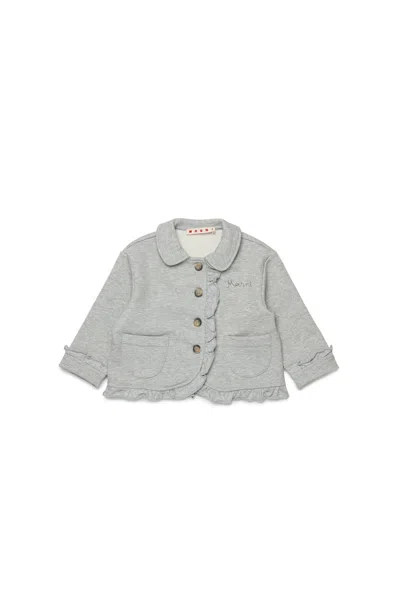 Marni Kids' Jacket With Ruffles And Logo In Gray