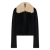 Marni Knitted Jacket With Faux Fur Collar In Black