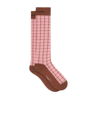 Marni Jacquard Checked-pattern Socks In Pink
