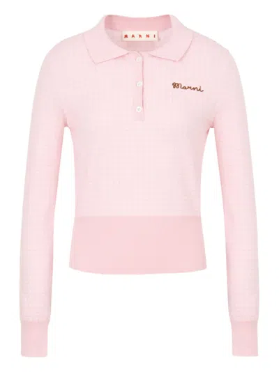 Marni Jacquard Embroidered Polo Shirt In Pink