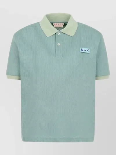Marni Jacquard Knit Polo Shirt Short Sleeves In Blue