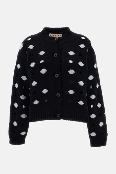 Marni Jacquard Knit Wool And Cashmere Interwoven Cardigan In Black