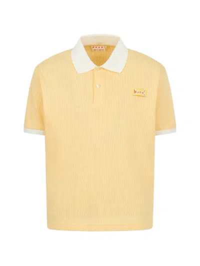 Marni Polo Shirt Short Sleeves Jacquard Knit Collar In Yellow