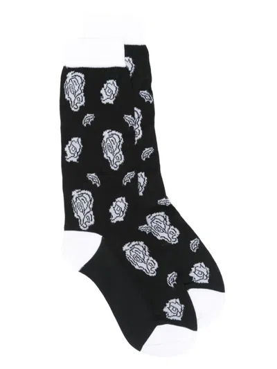 Marni Jacquard-roses Socks In Black