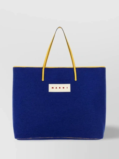 Marni Janus Leather Handle Tote Bag In Blue