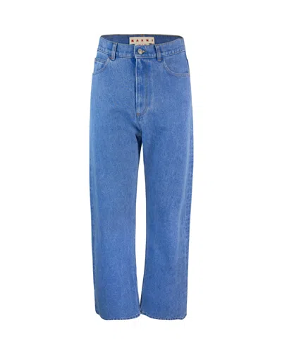 Marni Jeans A Gamba Larga In Denim Biologico Blu In Bdb44