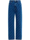 Marni Blue Wide Leg Diagonal Stripe Jeans In Black