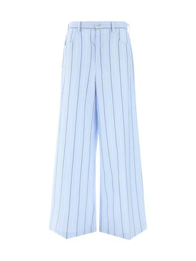 Marni Trousers With Front Pleats And Stripes In Blue