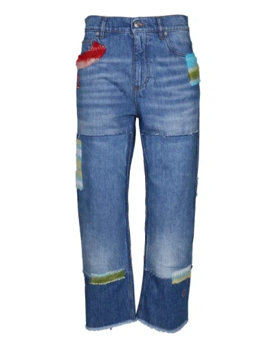 MARNI JEANS IN ORGANIC DENIM WITH APPLIED PATCHES