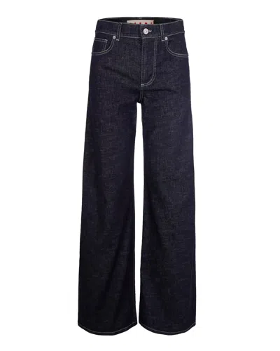 Marni Jeans Wide Leg Blublack In Blue