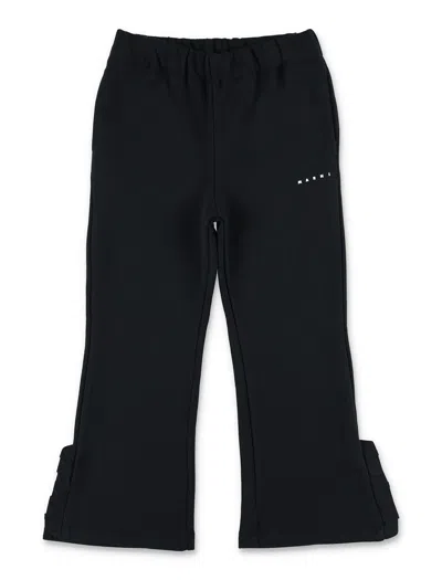 Marni Cotton Pants With Logo Print Kids In Black