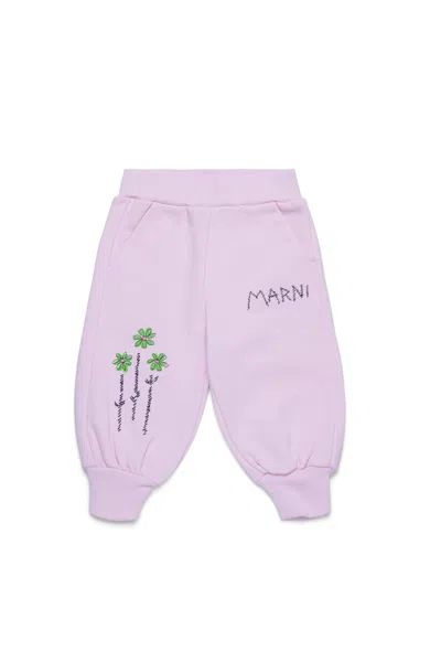 Marni Jogger Pants With Embroidered Flowers In Pink