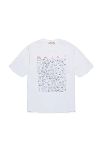 Marni T-shirt Con Stampa Joy Logo In White