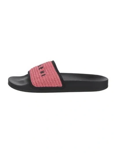 Pre-owned Marni Jute Graphic Print Slides In Black/pink