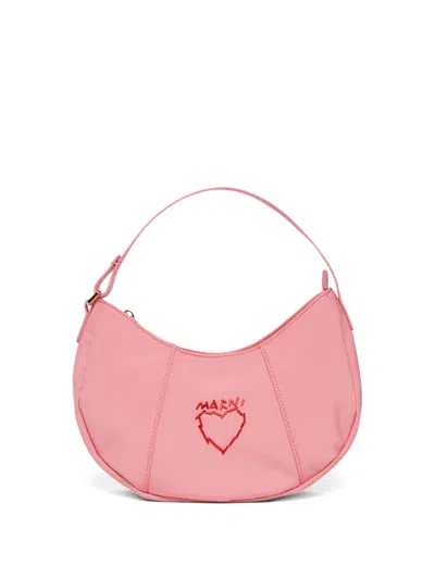 Marni Kids' Kanga Heart-embroidered Shoulder Bag In Pink