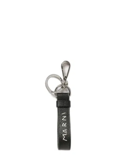 Marni Keychain With  Mending Embroidery In Black