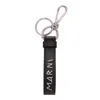 Marni Black Calf Leather Keychain In Multi