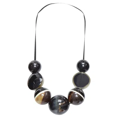 Marni Khaki Acrylic Giant Balls Tie Ribbon Statement Necklace In Black