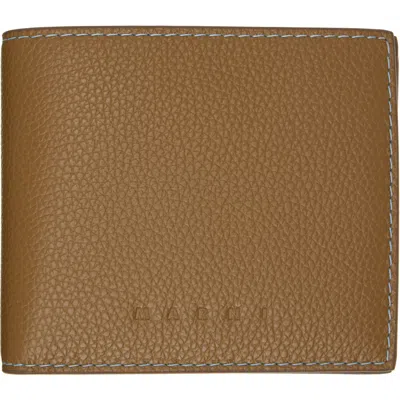 Marni Khaki Contrast Stitching Leather Bifold Wallet In 00v29 Mud