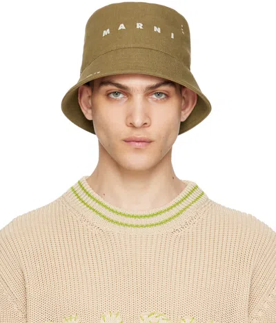 Marni Khaki Denim Mending Bucket Hat In 00v49 Creta