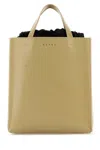 Marni Khaki Leather Small Museo Handbag In Winterwheat