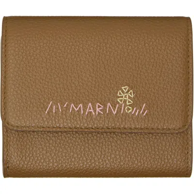 Marni Khaki ' Mending' Leather Flap Card Holder In 00v29 Mud