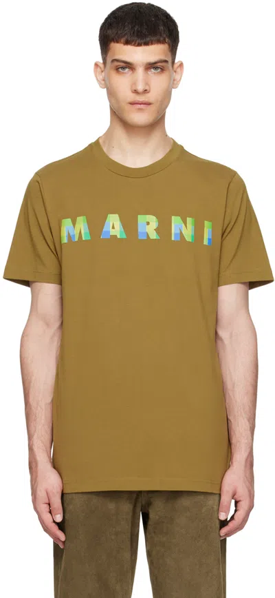 Marni Khaki Printed T-shirt In Gov49 Creta