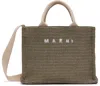 Marni Khaki Raffia-effect Small Tote In 00v51 Dusty Olive