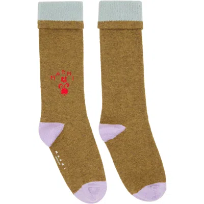 Marni Khaki Wool Flower Logo Socks