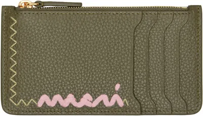 Marni Khaki Zipped Card Holder In Green