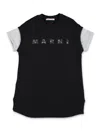 Marni Fleece Mini Dress With Strass Logo Kids In Black