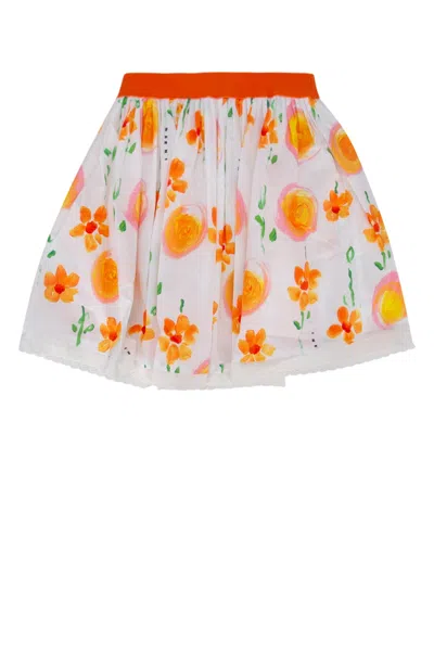 Marni Kids Floral Cotton Skirt In Orange
