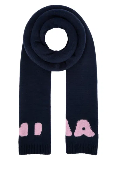 Marni Kids Animal-intarsia Knit Scarf In Blue