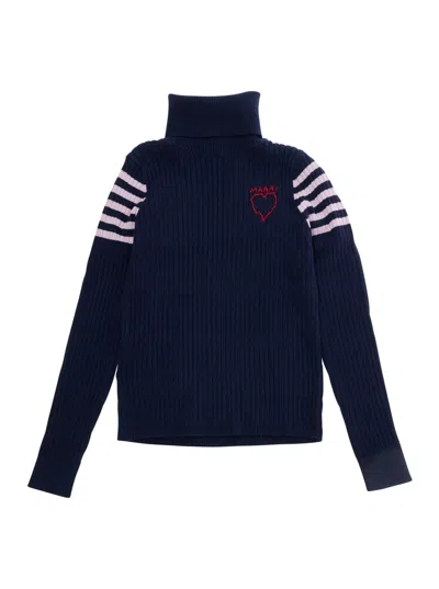 Marni Kids Baby Girl High-collar Logo Sweater In Cotton And Wool In Blue
