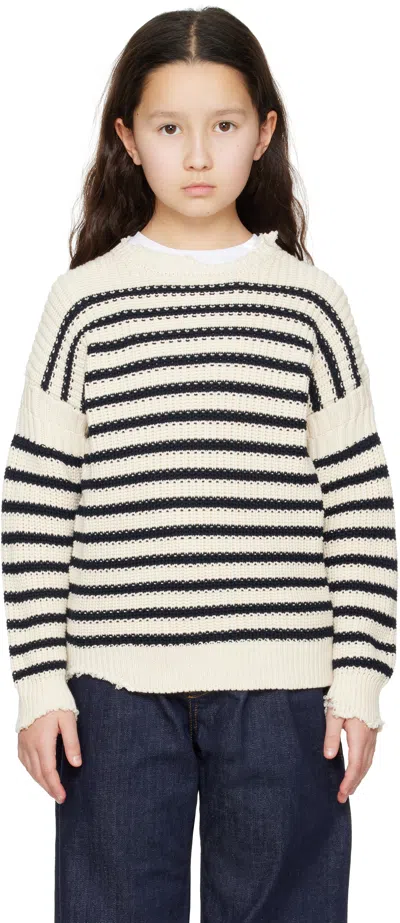 Marni Kids Beige & Black Striped Sweater In 0mc1b