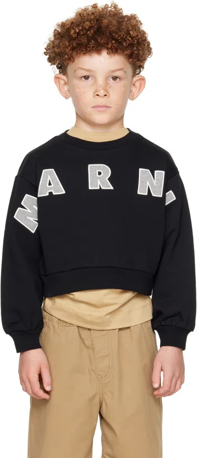 Marni Kids Black Cotton Cropped Embroidered Logo Sweatshirt