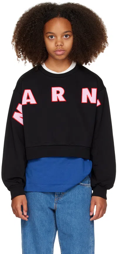 Marni Kids Black Logo Appliqué Sweatshirt In 0m900