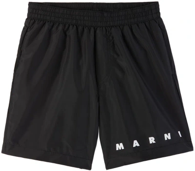 Marni Kids Black Printed Swim Shorts In 0m900